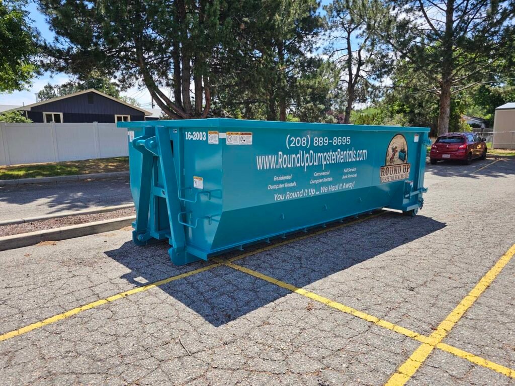 Clean 20-yard roll-off dumpster rental from Round Up Dumpster Rentals