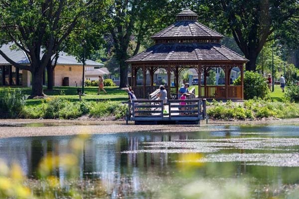 Lakeview Park in Middleton Idaho featuring gazebo and pond with families enjoying the outdoors